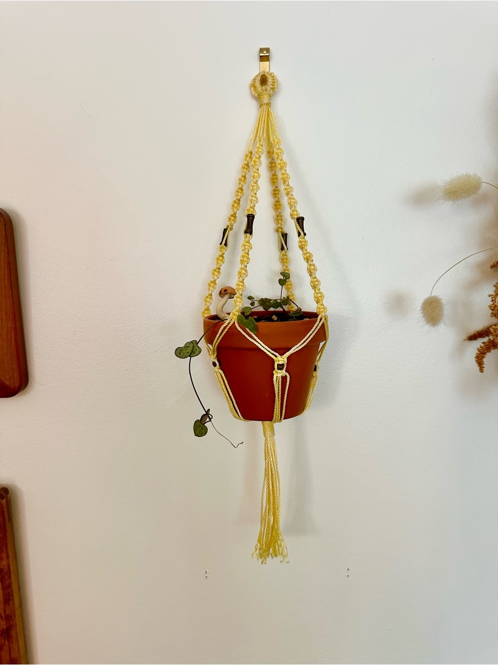 Tiny Yellow Plant Hanger with Brass Beads